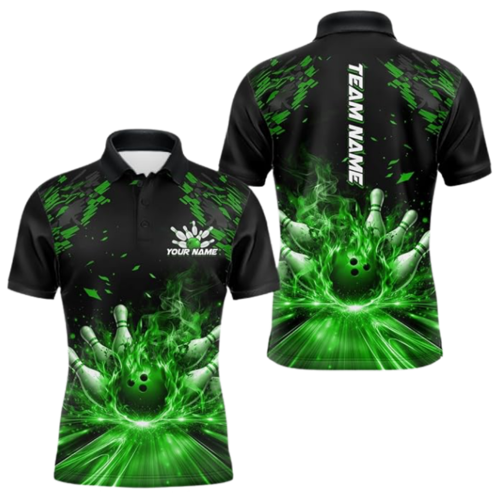 Custom Purple Flaming Bowling Polo Shirt For Men, Custom Flame Bowling Team Shirts BZ0677