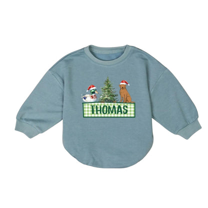Personalized Mallard Duck Labrador Christmas Tree Baby Romper Sweatshirt, Custom Name Christmas Baby Hunting Romper Sweatshirt BB0207