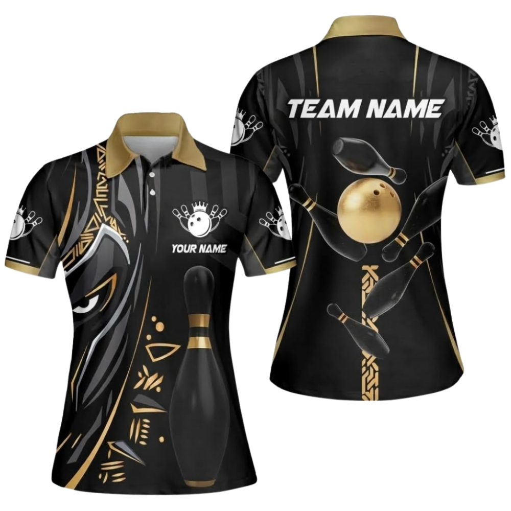 Custom Panther Tribal Women's Bowling Polo Shirt, Custom Tribal Bowling Team Shirt Ladies BZ0925