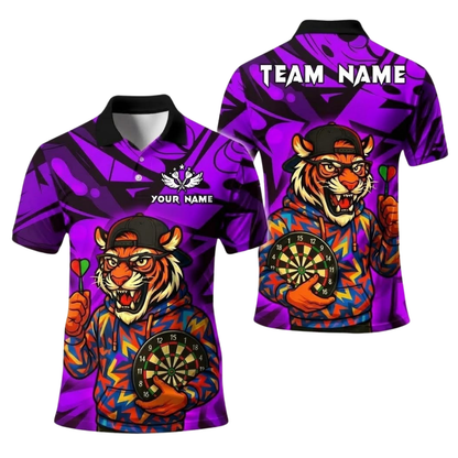 Custom Tiger Graffiti Darts Polo Shirt For Men, Custom Tigder Dart Team Shirt DE0111