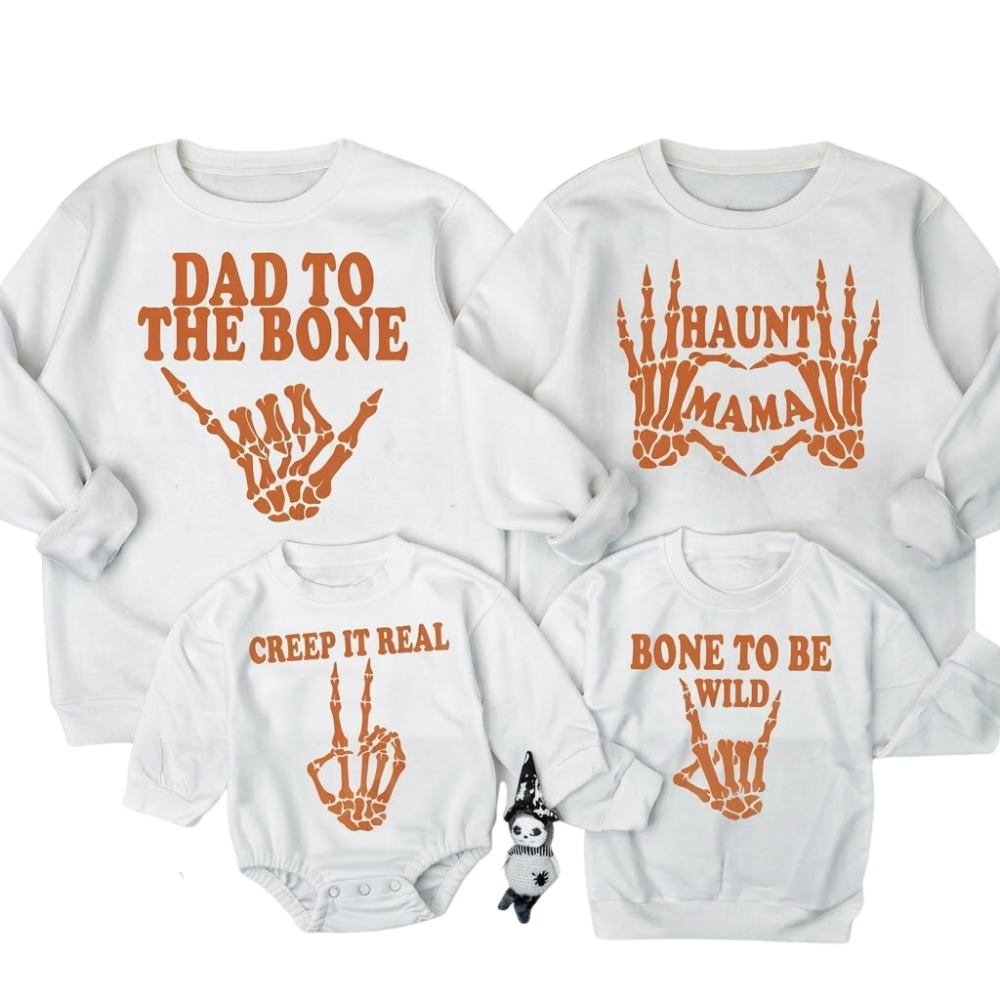 Dad To The Bone Haunt Mama Bone To Be Wild Matching Family Sweatshirt, Funny Family Halloween Sweatshirts ET1421