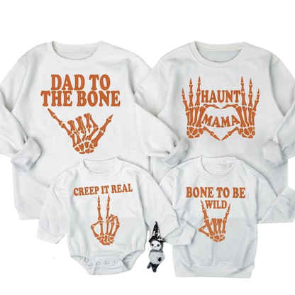 Dad To The Bone Haunt Mama Bone To Be Wild Matching Family Sweatshirt, Funny Family Halloween Sweatshirts ET1421