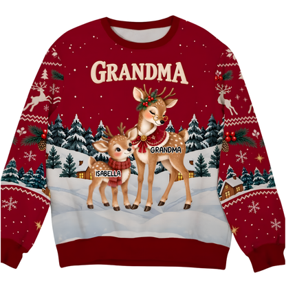 Custom Grandma Reindeer Christmas Sweatshirt With Grandkids Names, Custom Christmas Sweatshirt For Grandmother 2D1205