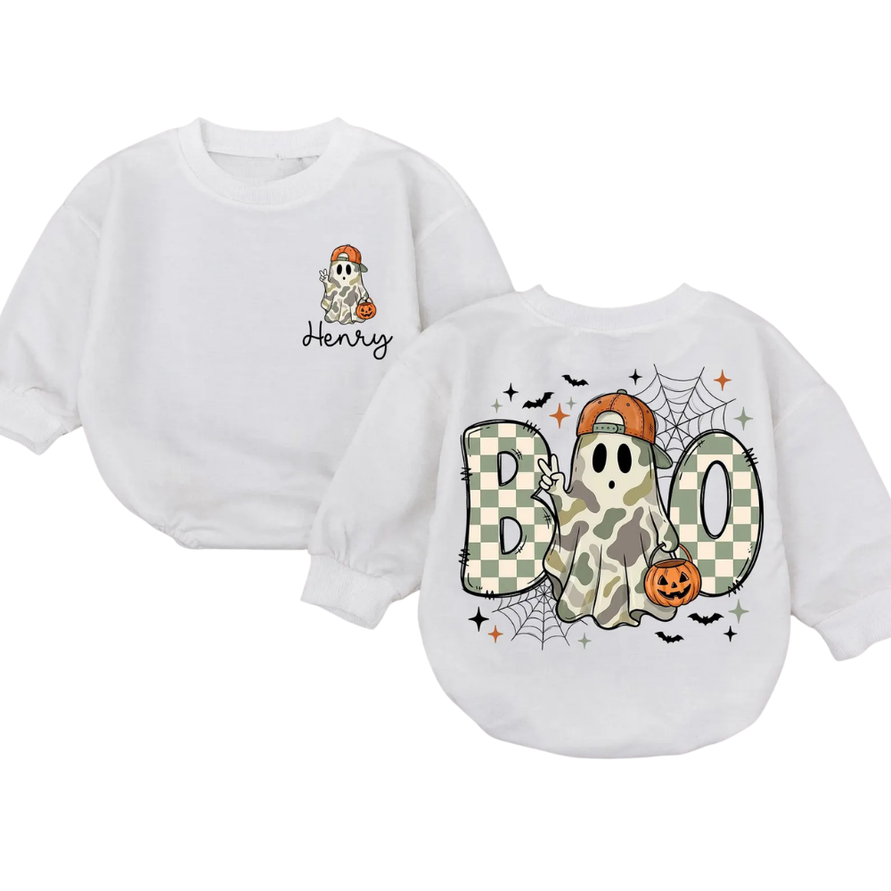 Ghost Camo Custom Halloween Baby Boy Romper Sweatshirt, Custom Baby Romper Sweatshirt For Halloween BB0704