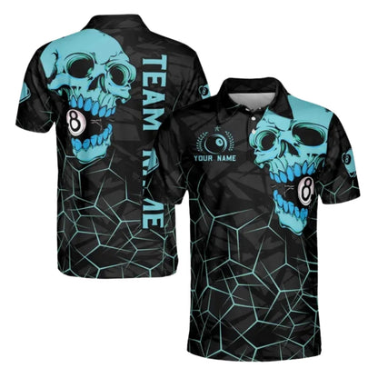 Custom Skull 8 Ball Billiard Men's Polo Shirt, Custom Skull Billiard Team Shirts BIE0037