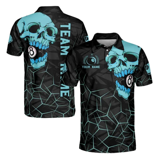 Custom Skull 8 Ball Billiard Men's Polo Shirt, Custom Skull Billiard Team Shirts BIE0037