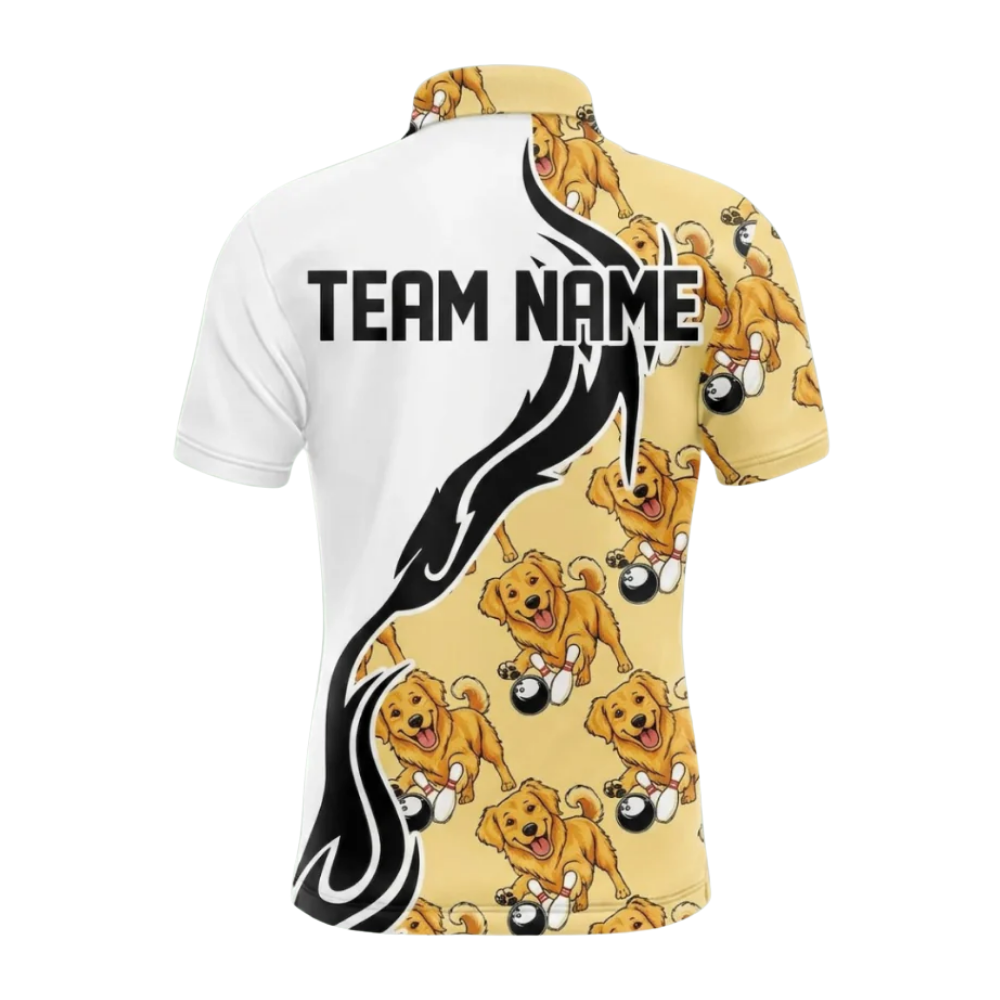 Golden Retriever Custom Mens Bowling Polo Shirt, Custom Golden Retriever Dog Bowling Team Shirts BZ0485
