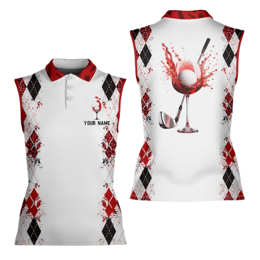 Custom Red Wine Sleeveless Golf Shirt Womens, Custom Wine Golf Shirts For Ladies GE0262