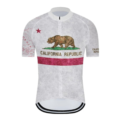 California Republic Men's White Cycling Short Sleeve Jerseys, California Cycling Jerseys CZ0023
