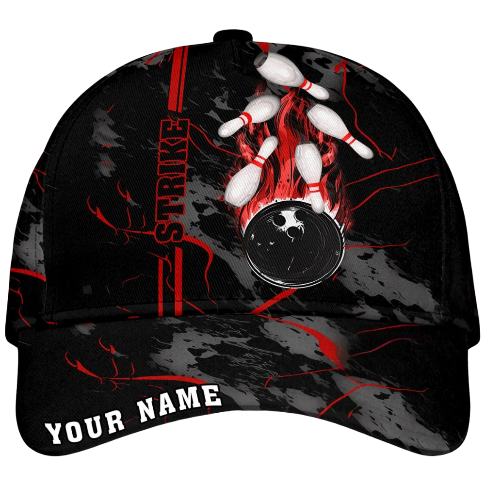 Personalized Strike Bowling Baseball Cap, Custom Name Bowling Cap Hat 3D Printed CP0615