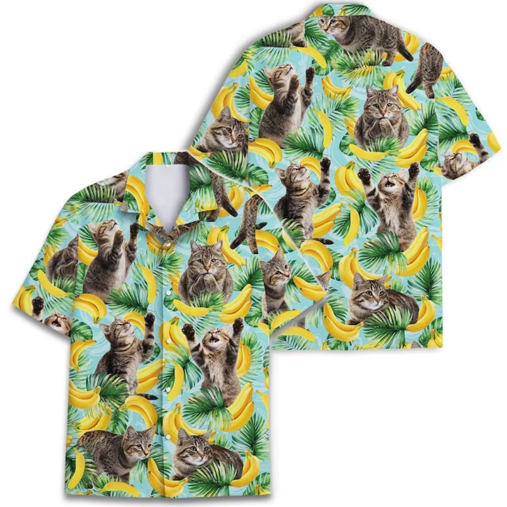 Funny Cat Banana Hawaiian Shirt Men Women, Cat Tropical Hawaiian Shirts HE0161