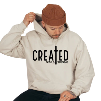 Mens Created With A Purpose Hoodie, Christian Faith Sweatshirt 2D0326