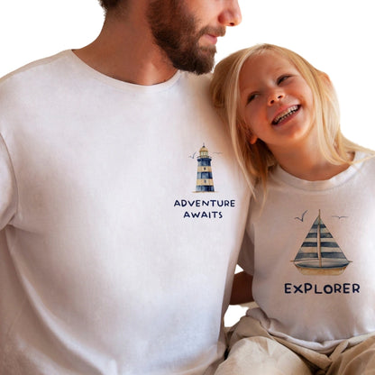 Adventure Awaits Explorer Matching Dad And Son T Shirts, Nautical Father's Day Matching Shirts ET0915