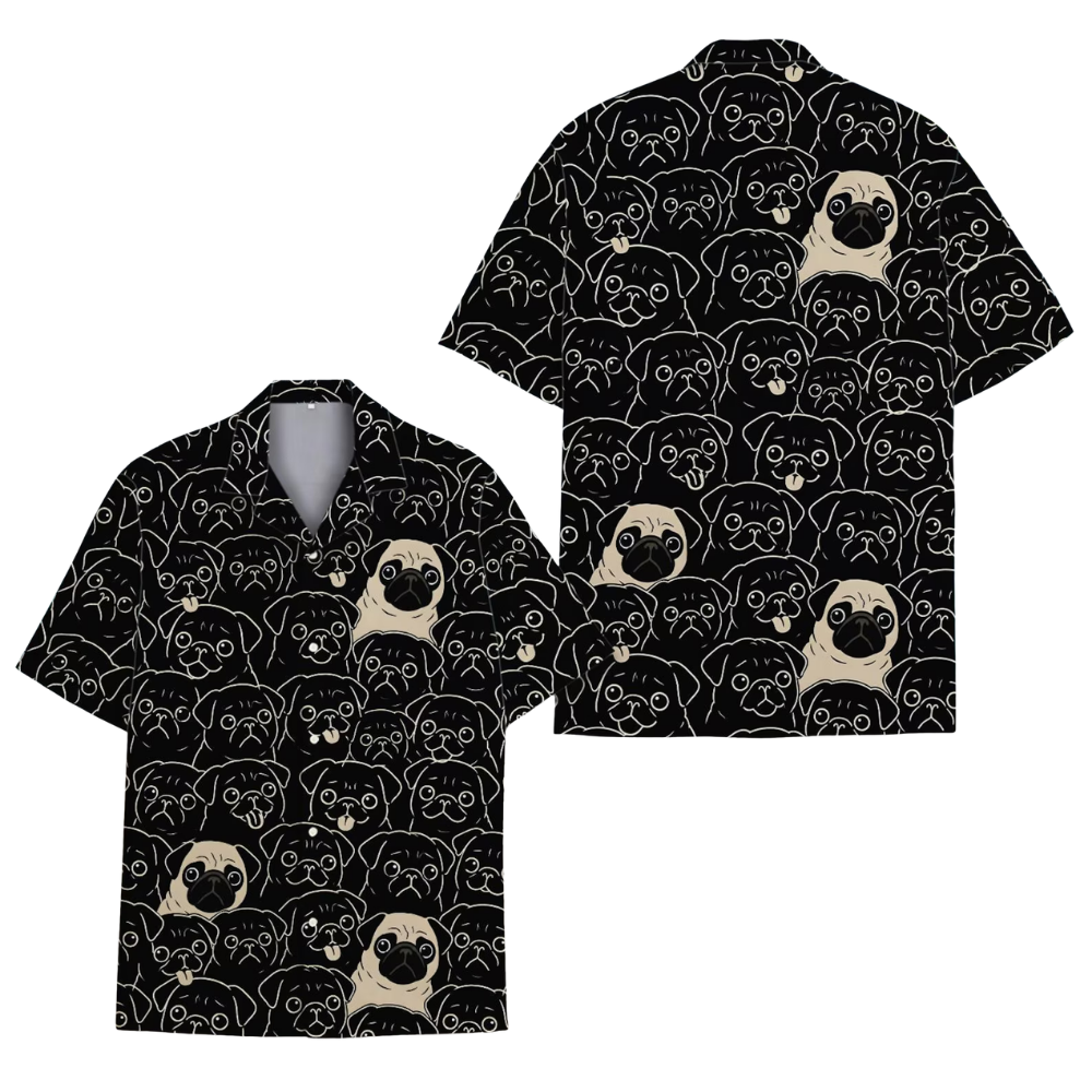Pug Pog Pattern Black Hawaiian Shirt For Men Women, Pug Dog Lover Hawaiian Shirt HE0793