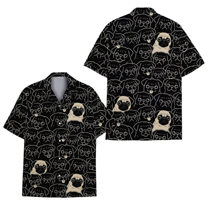 Pug Pog Pattern Black Hawaiian Shirt For Men Women, Pug Dog Lover Hawaiian Shirt HE0793