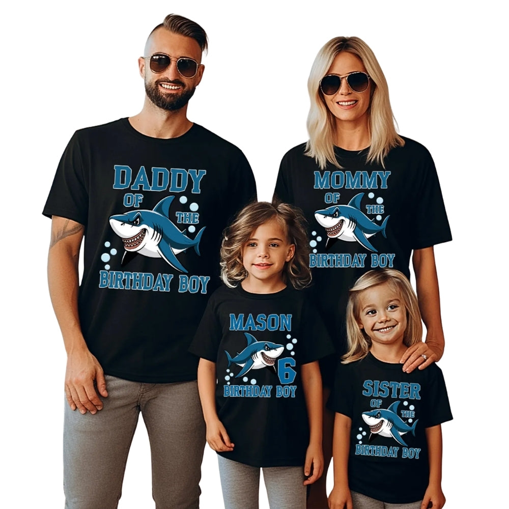 Custom Family Shark Birthday Boy Matching T Shirts, Personalized Shark Birthday Family Shirts ET0473