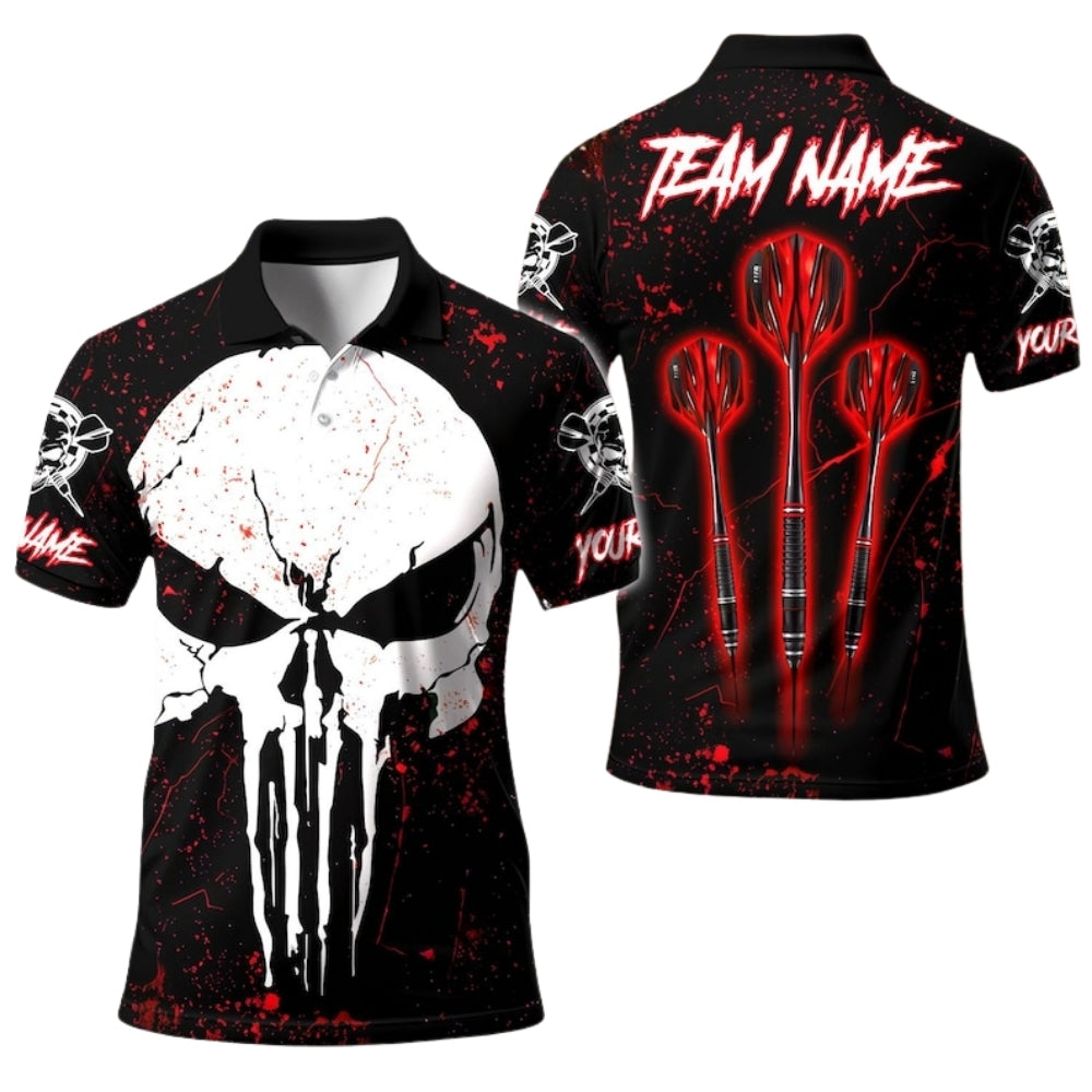 Custom Skull Black And Blue Darts Polo Shirt For Men, Custom Skull Darts Team Shirts DE0078