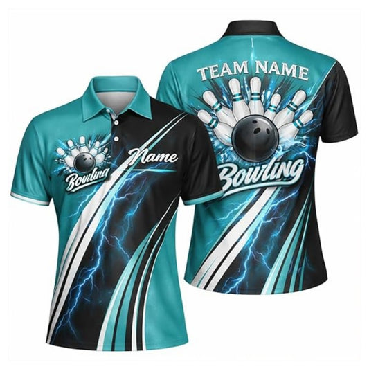 Custom Team Cyan Bowling Polo Shirt For Women, Custom Ladies Bowling Shirts BZ0370