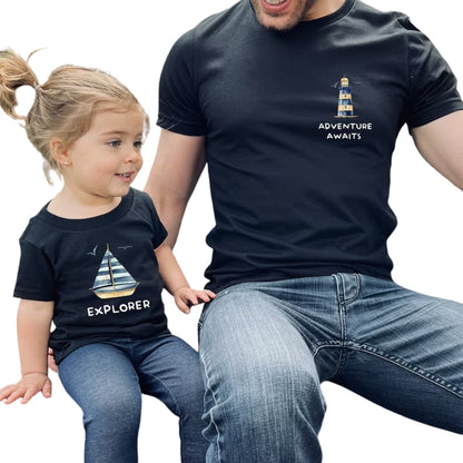 Adventure Awaits Explorer Matching Dad And Son T Shirts, Nautical Father's Day Matching Shirts ET0915