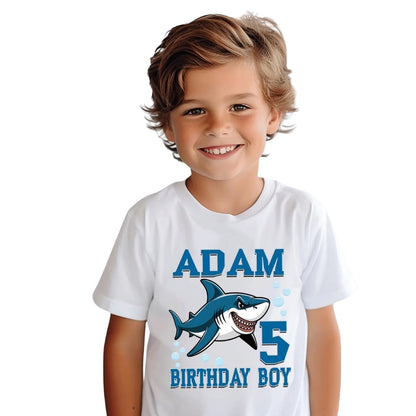 Custom Family Shark Birthday Boy Matching T Shirts, Personalized Shark Birthday Family Shirts ET0473