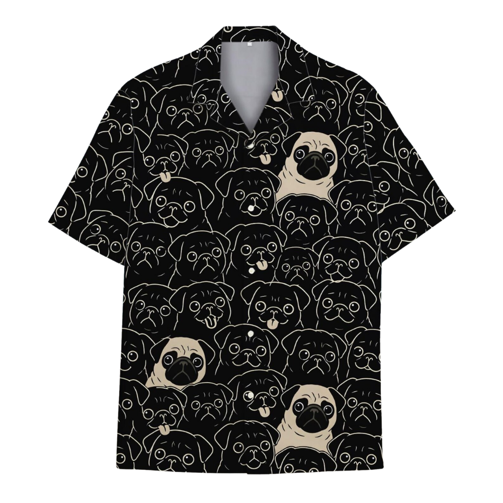 Pug Pog Pattern Black Hawaiian Shirt For Men Women, Pug Dog Lover Hawaiian Shirt HE0793