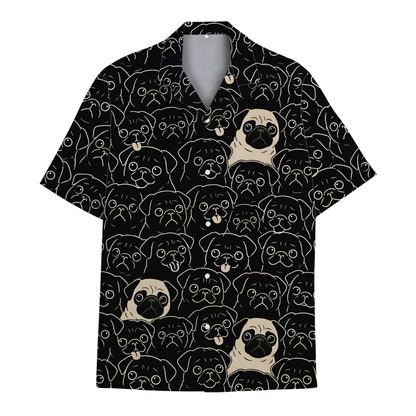 Pug Pog Pattern Black Hawaiian Shirt For Men Women, Pug Dog Lover Hawaiian Shirt HE0793