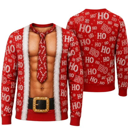 Santa Abs 3D Printed Christmas Sweatshirt For Men, Funny Christmas Sweater 2D1050