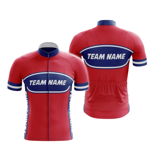 Custom Blue And Red Cycling Team Short Sleeve Jersey Mens, Custom Red Cycling Jerseys CG0517