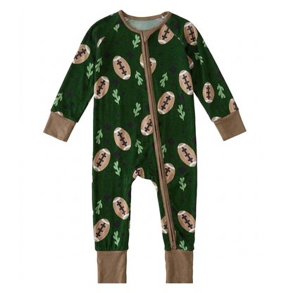 Football Green Baby Convertible Zippy Romper, Football Baby Romper Convertible BB0640