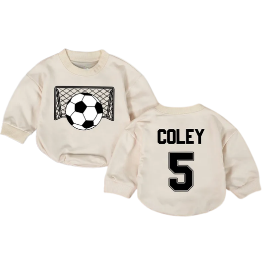 Personalized Soccer Baby Romper Sweatshirt, Custom Number Baby Soccer Romper Sweater BB0510