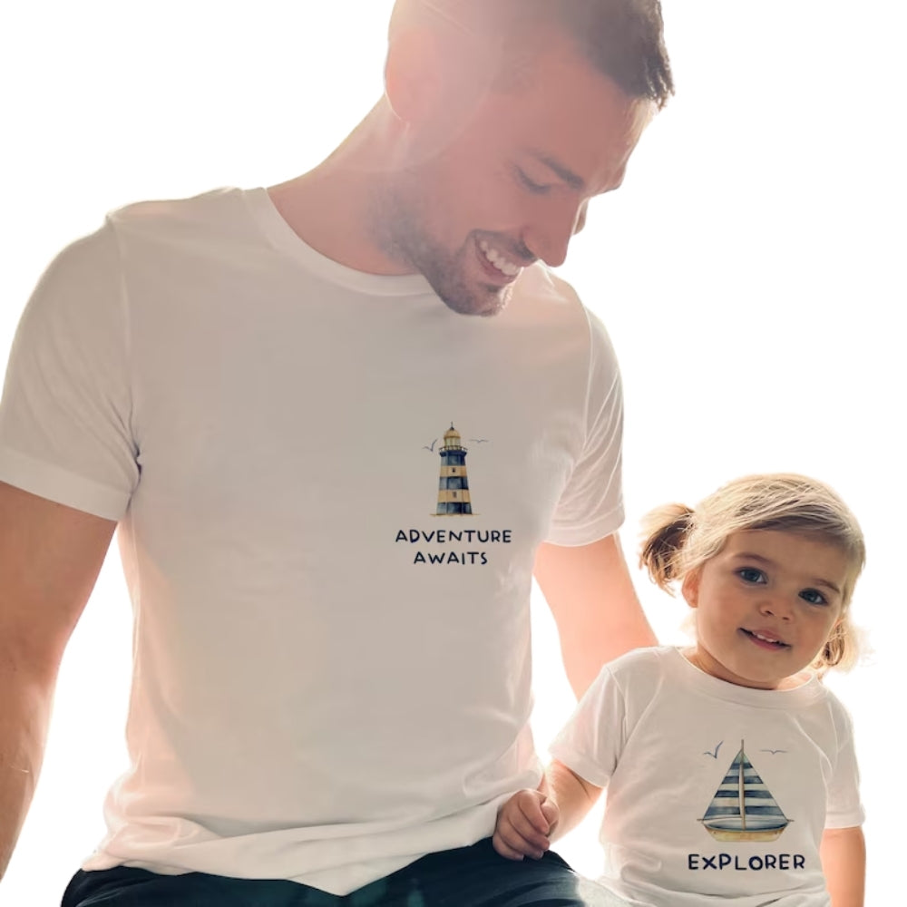 Adventure Awaits Explorer Matching Dad And Son T Shirts, Nautical Father's Day Matching Shirts ET0915