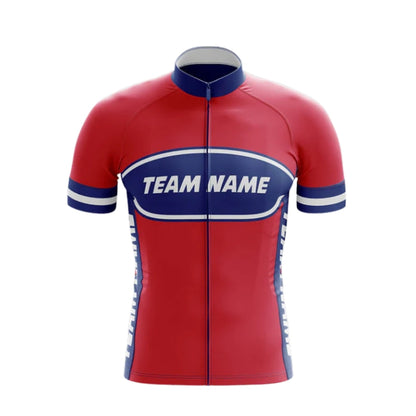 Custom Blue And Red Cycling Team Short Sleeve Jersey Mens, Custom Red Cycling Jerseys CG0517
