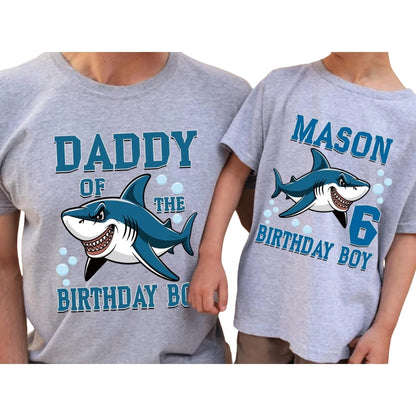 Custom Family Shark Birthday Boy Matching T Shirts, Personalized Shark Birthday Family Shirts ET0473