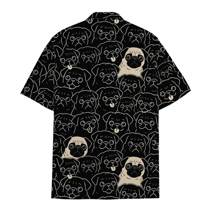 Pug Pog Pattern Black Hawaiian Shirt For Men Women, Pug Dog Lover Hawaiian Shirt HE0793
