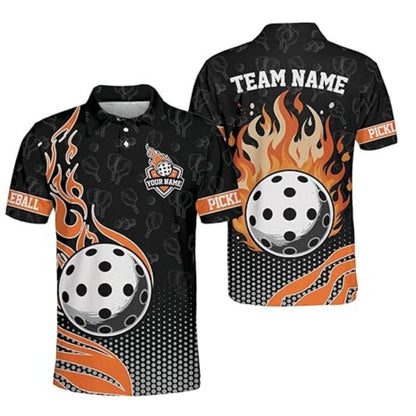 Custom Flame Pickleball Polo Shirt For Mens, Custom Flame Pickleball Team Shirts PZ0006