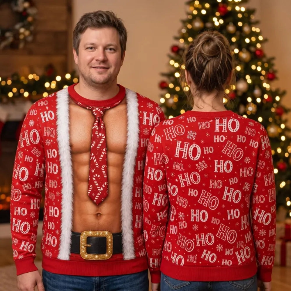 Santa Abs 3D Printed Christmas Sweatshirt For Men, Funny Christmas Sweater 2D1050
