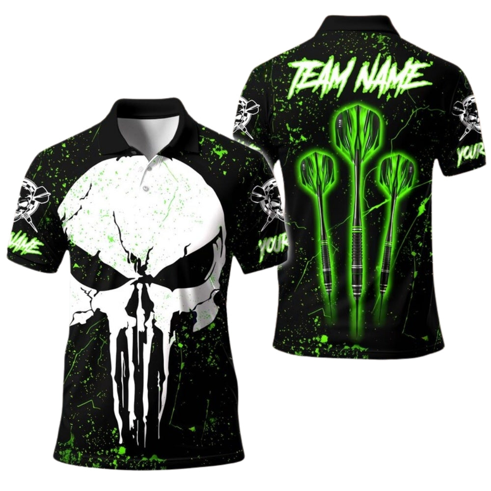 Custom Skull Black And Blue Darts Polo Shirt For Men, Custom Skull Darts Team Shirts DE0078