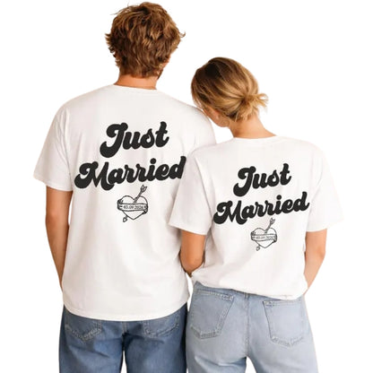 Just Married Custom Date Matching Couple T Shirts, Custom Wedding Matching Shirts For Bride Groom ET0742