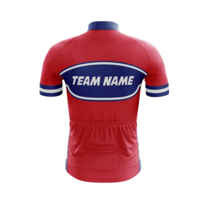 Custom Blue And Red Cycling Team Short Sleeve Jersey Mens, Custom Red Cycling Jerseys CG0517