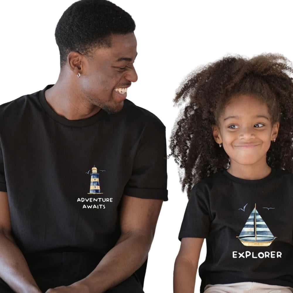 Adventure Awaits Explorer Matching Dad And Son T Shirts, Nautical Father's Day Matching Shirts ET0915