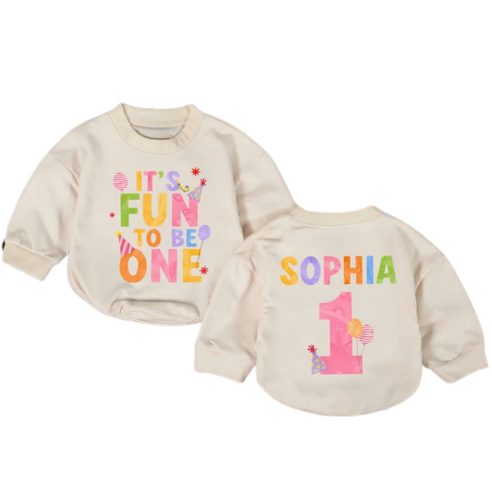 It's Fun To Be One Custom Baby Romper Sweatshirt, Personalized First Birthday Sweatshirt Baby Romper BB0511