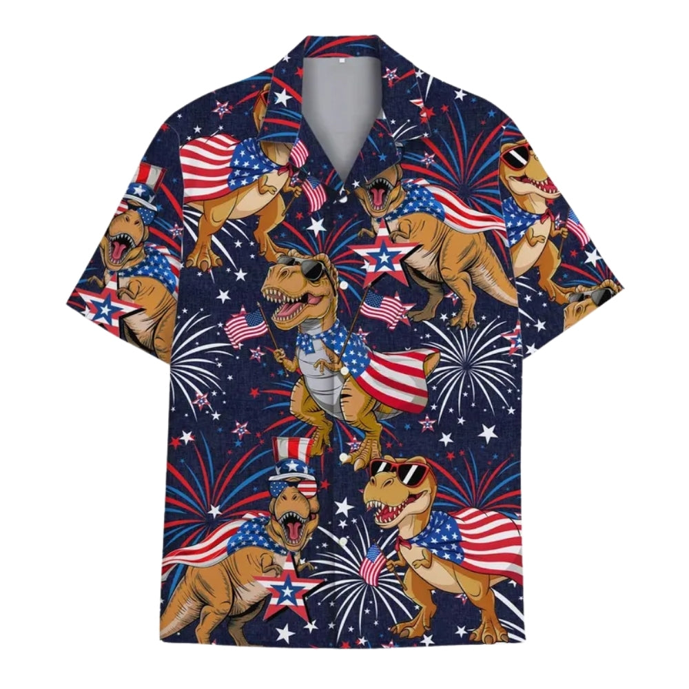 Dinosaur American Flag Hawaiian Shirt For Men Women, Dinosaur Fourth Of July Hawaiian Shirts HE0311