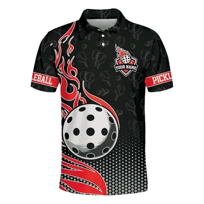 Custom Flame Pickleball Polo Shirt For Mens, Custom Flame Pickleball Team Shirts PZ0006