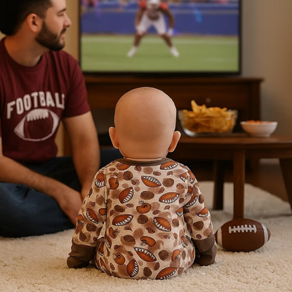 Football Brown Baby Convertible Romper Zipper, Baby Football Convertible Romper BB0641
