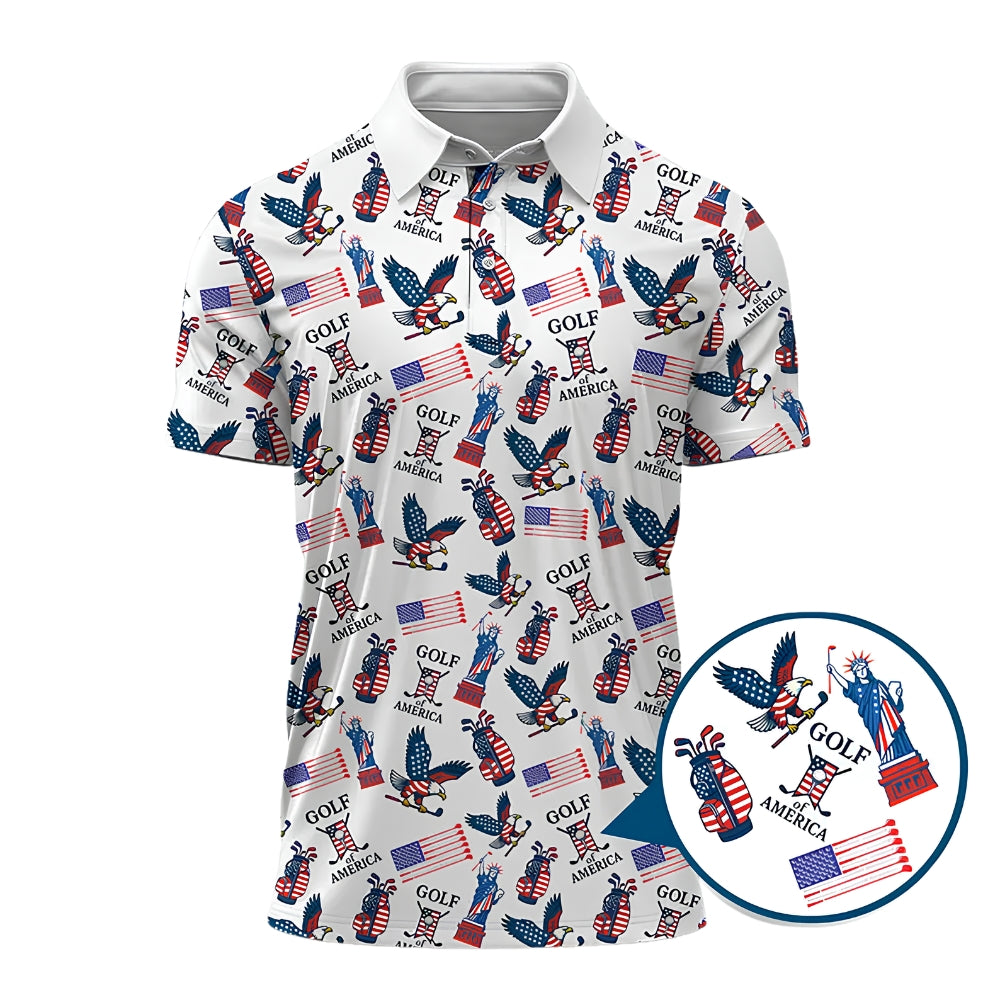 Golf of American Flag Golf Polo Shirt Men, Patriotic 4th Of July Golf Shirts GE0355