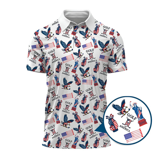 Golf of American Flag Golf Polo Shirt Men, Patriotic 4th Of July Golf Shirts GE0355