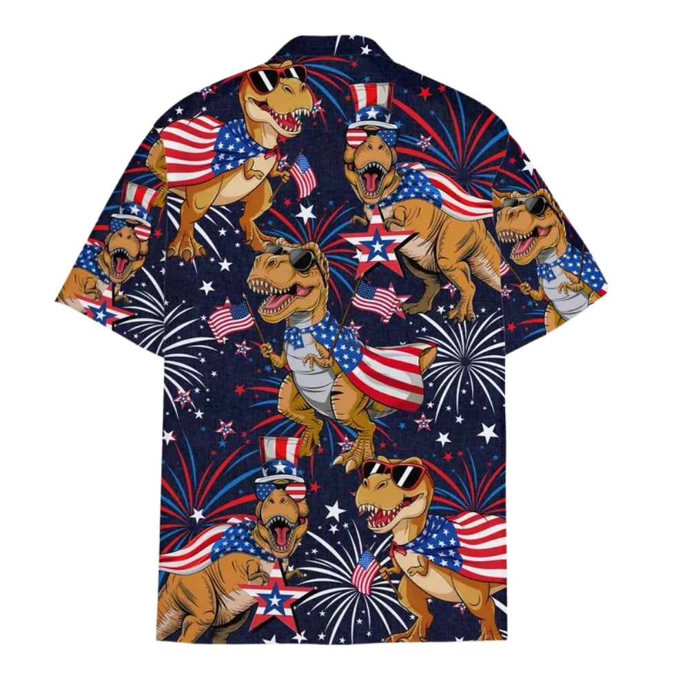 Dinosaur American Flag Hawaiian Shirt For Men Women, Dinosaur Fourth Of July Hawaiian Shirts HE0311