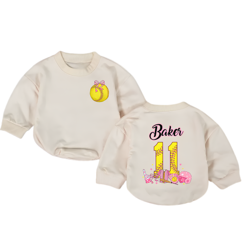 Personalized Softball Baby Romper Sweatshirt, Custom Baby Softball Romper Sweater BB0512