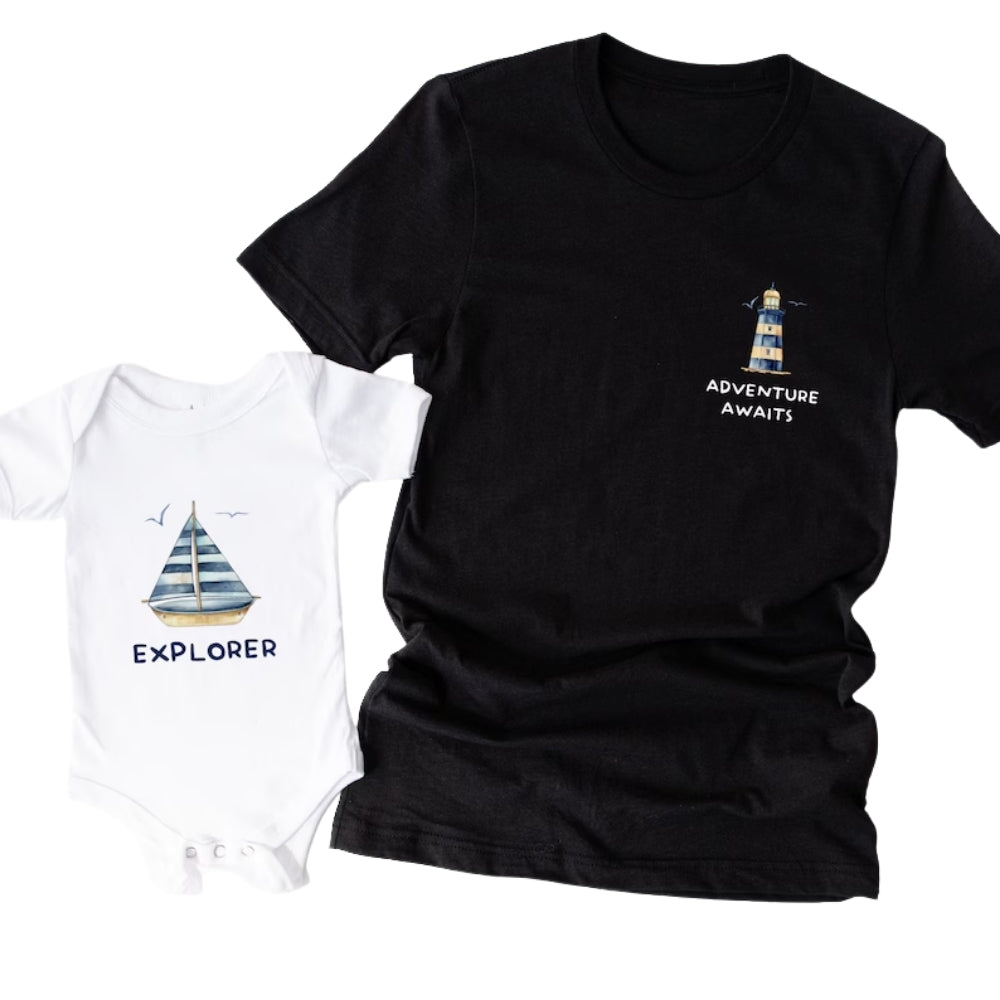 Adventure Awaits Explorer Matching Dad And Son T Shirts, Nautical Father's Day Matching Shirts ET0915