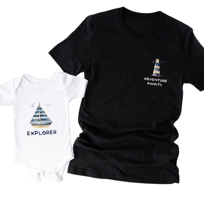 Adventure Awaits Explorer Matching Dad And Son T Shirts, Nautical Father's Day Matching Shirts ET0915